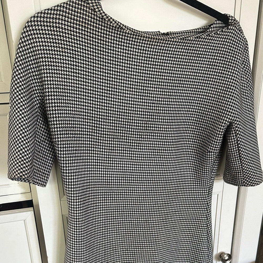 Zara Black and White Houndstooth Midi Dress